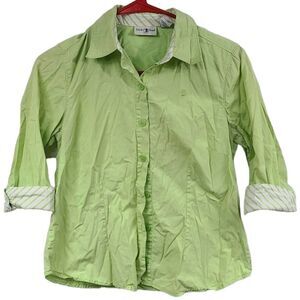 Duck Head Petite PS Lime Green Button Down Shirt Stripe Cuffs Summer Casual Top